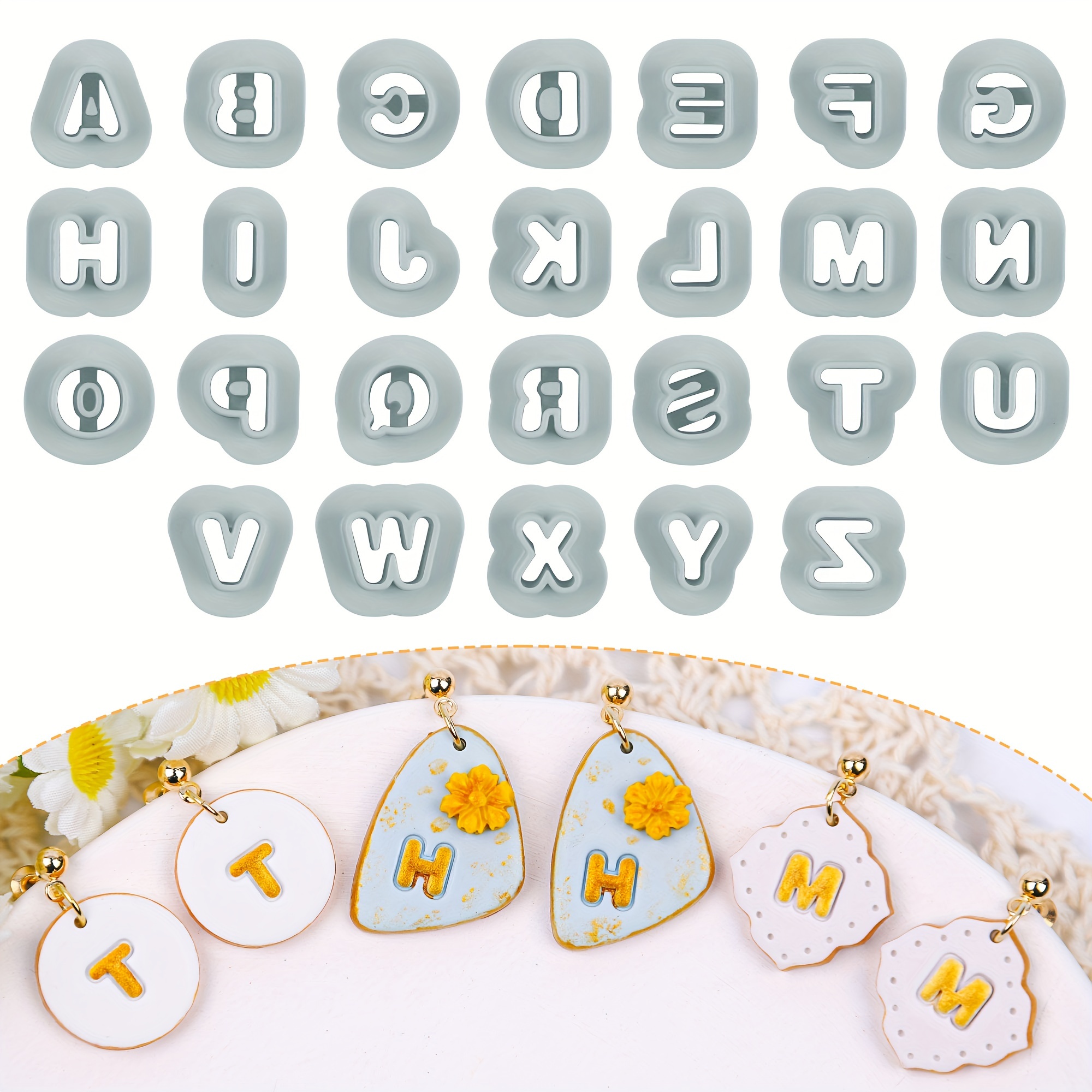 

26pcs Alphabet Polymer Clay Cutters Set - 3d Letter Shapes For & Earrings Crafting