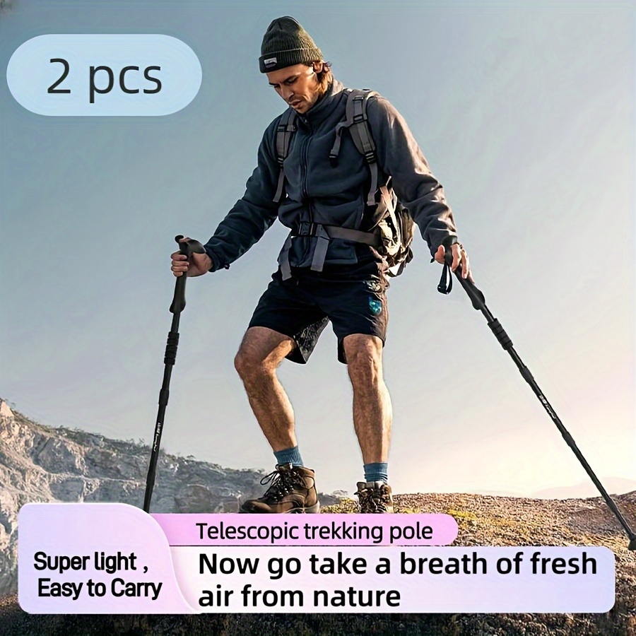 

2pcs Aluminum Alloy Trekking Poles - Shockproof, Foldable & Lightweight For Hiking And Walking, Adjustable For Men And Women