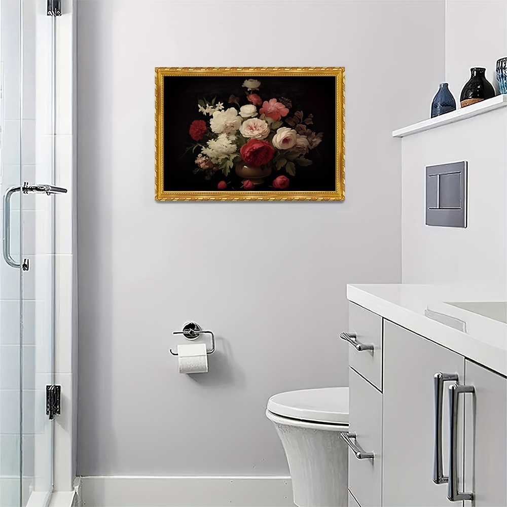 2d flat 1pc elegant   canvas art with   11 8x15 7 inch dark   roses peonies painting vintage inspired wall decor for living room framed canvas wall art
