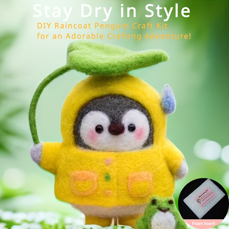 1set Diy Raincoat Penguin Craft Kit Handmade Needle Wool Felting Kit With Needles, Foam Mat, Wool Roving, , And More Wool Felting Supplies