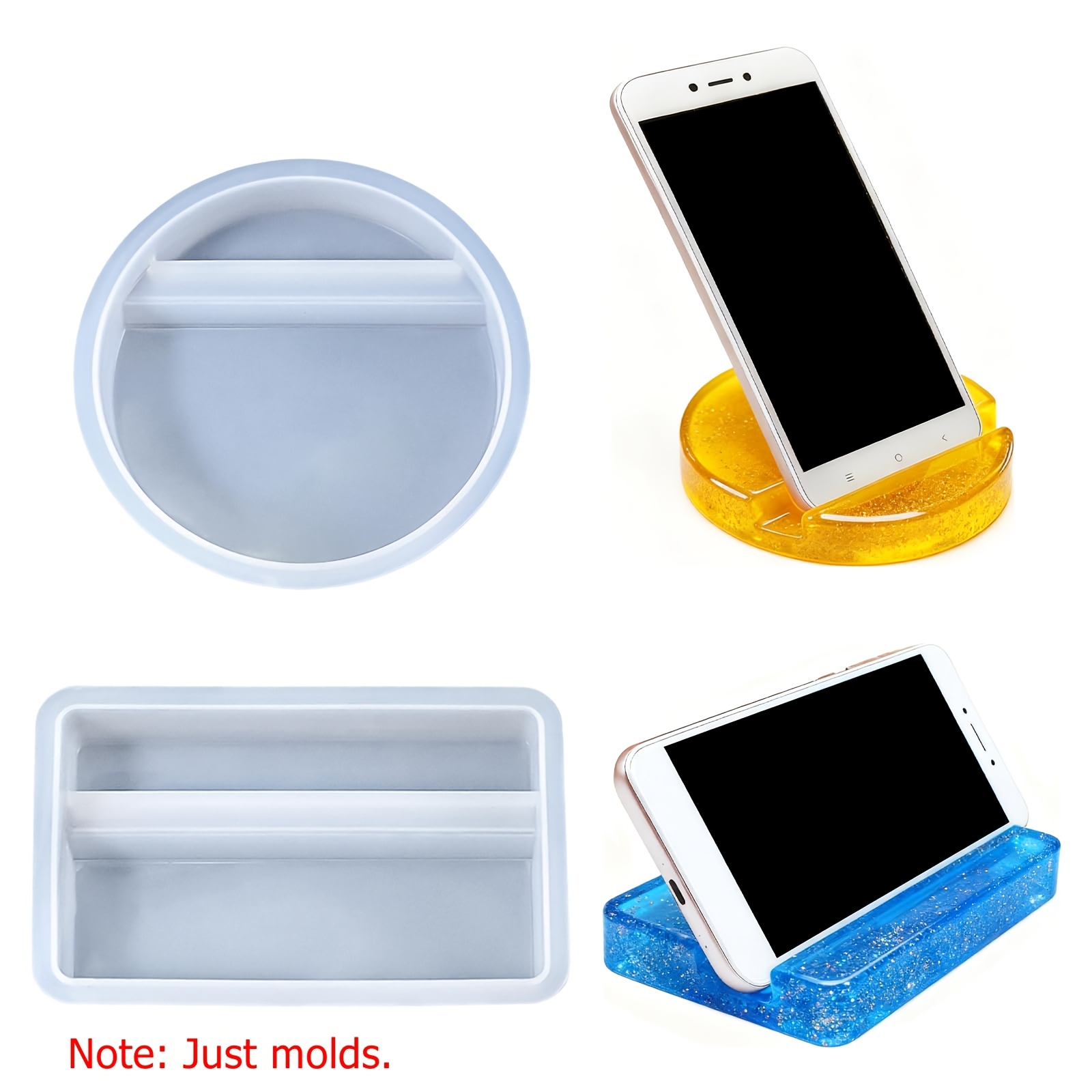 TEMU 2pcs Phone Stand Resin Molds Set, Silicone Molds For Cell Phone Holders, Unique Epoxy Resin Molds For Diy Craft Mobile Phone Bracket Home Office