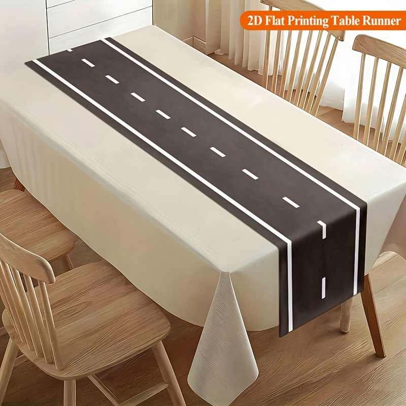 1pc 2d Flat Printing Table Runner Empty Road With , Elegant For Festive Parties & Family Dinners, Easy-clean Polyester Tablecloth, Seasonal Decoration, 2d Flat