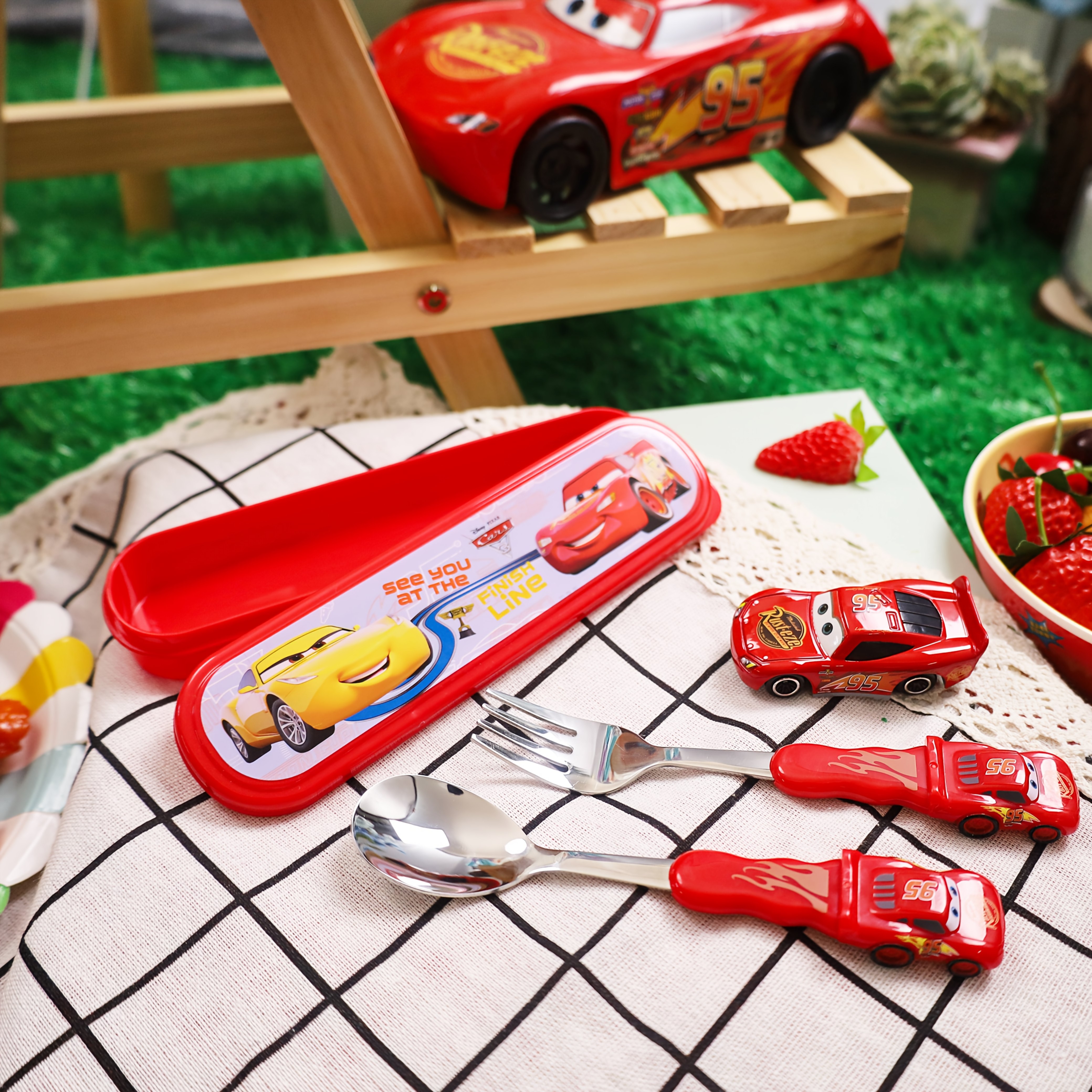cars   stainless steel fork and spoon set with box cartoon cute portable reusable tableware kawaii home and   supplies camping accessories christmas birthday gift Product details 2