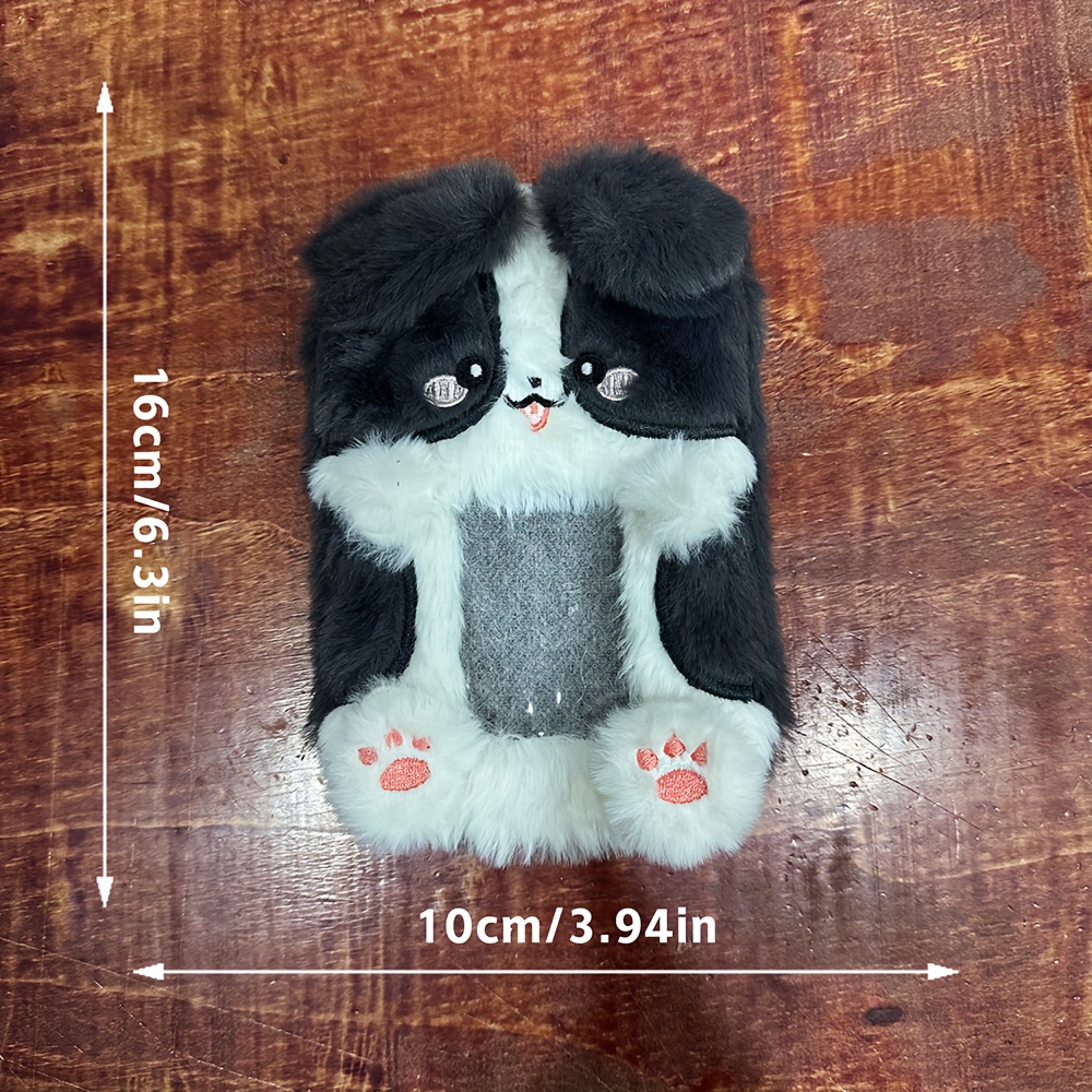 [귀여운 강아지 카드 홀더] 한국 스타일의 귀여운 플러시 강아지 카드 홀더, 솜털 귀 & 발자국 | 학교, 사무실 또는 일상 사용을 위한 부드러운 회색 및 흰색 사진 id - 튼튼한 클립 부착