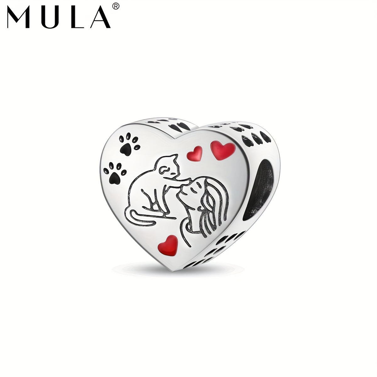

Mula's 925 Silver-plated Cat & Girl Friendship Heart Bead - Perfect For Diy Jewelry Making