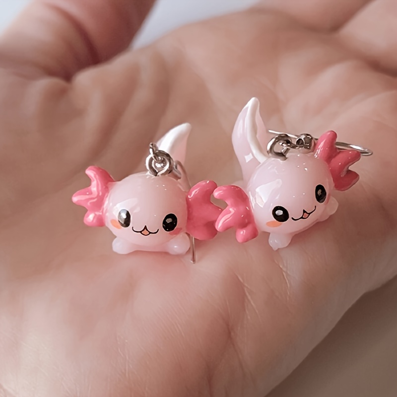 TEMU Cute Cartoon Axolotl Earrings - Resin With 925 Sterling Silver Post, Daily & Gift Wear, Jewelry
