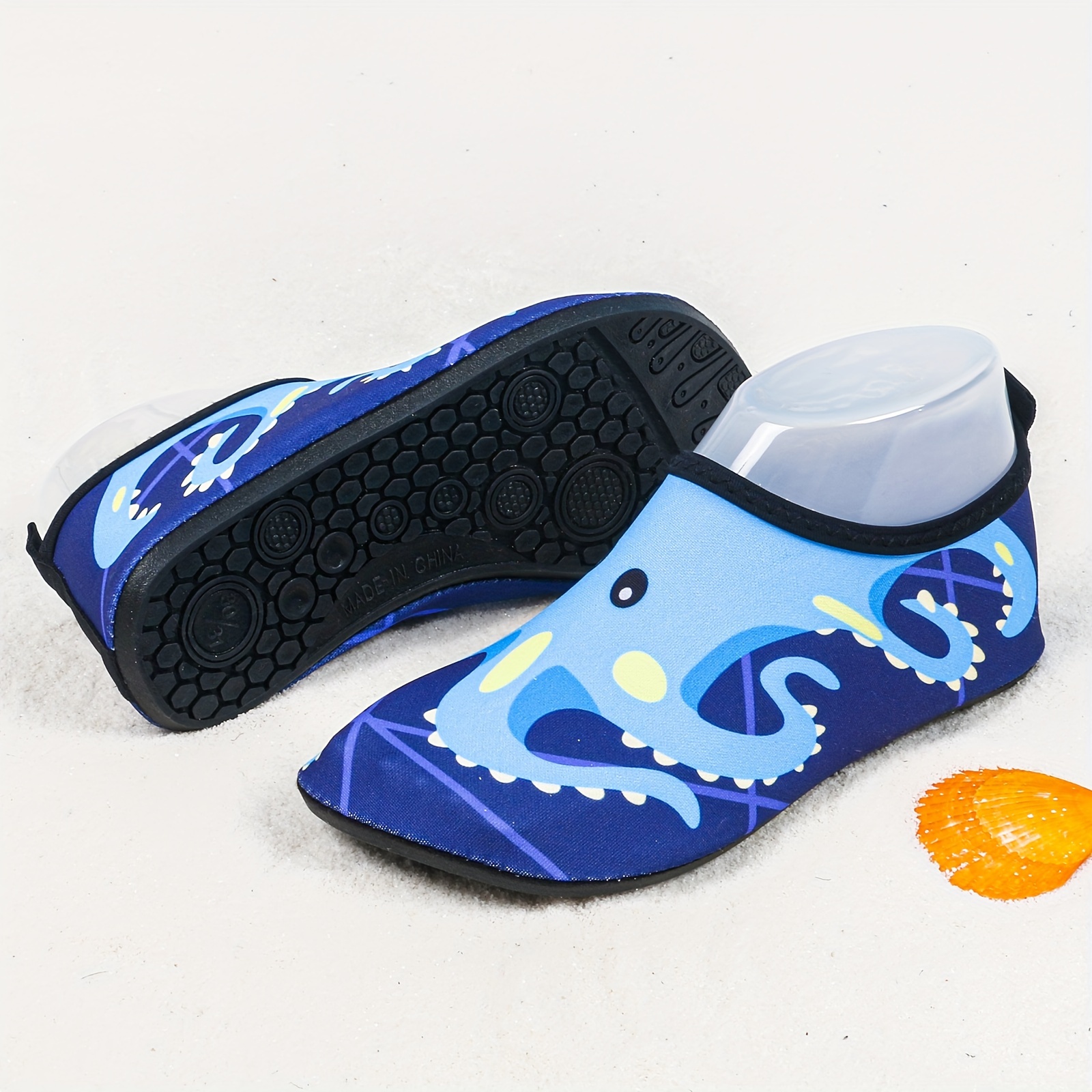 Youngsters' Lightweight Slip-On Swim Shoes - Quick-Dry Beach Water Shoes with Cartoon Whale & Designs, Soft Fabric & TPR Sole for Outdoor Swimming, Pool, Lake, Beach, and Light Beige-Friendly Comfort