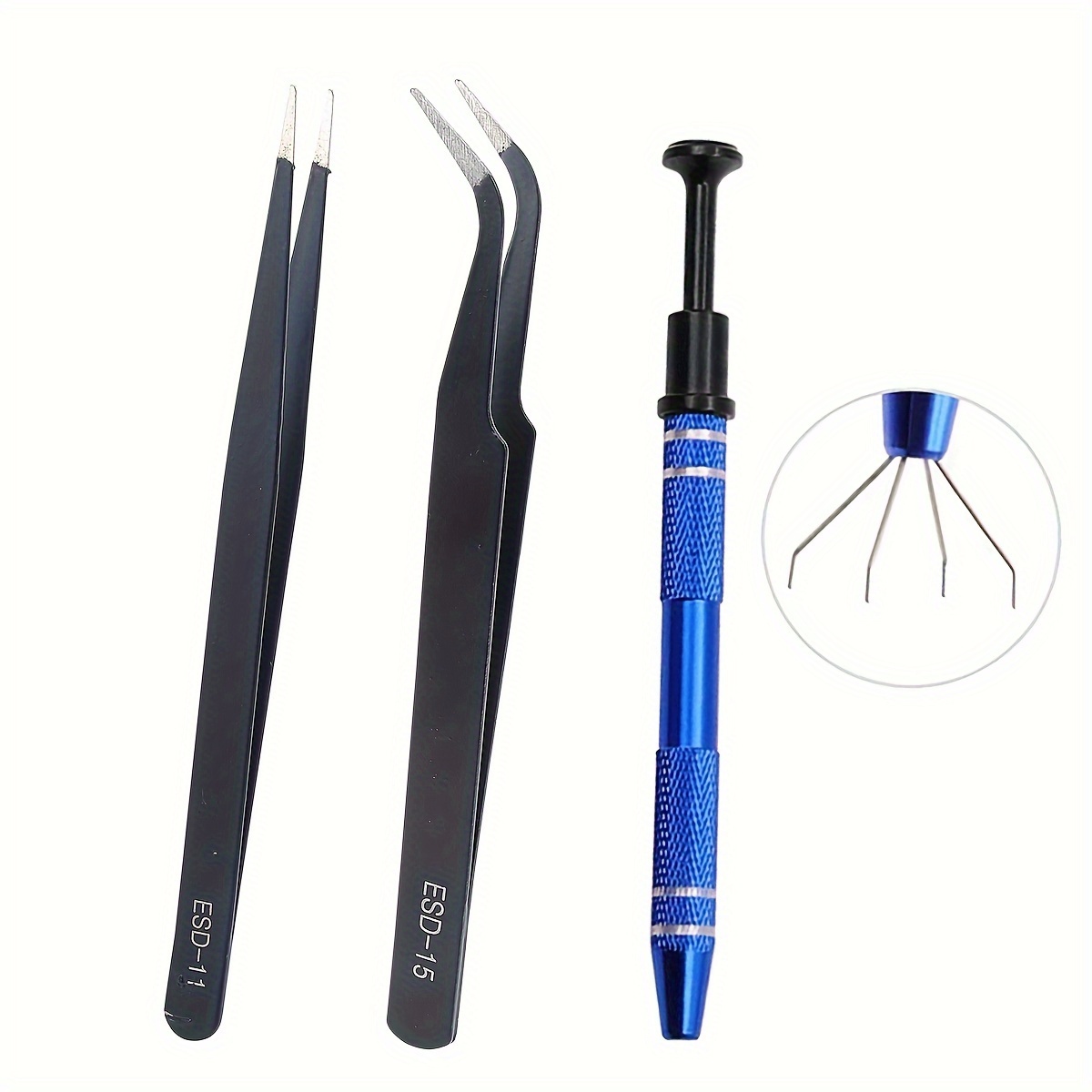 Image of 3pcs Professional Diy Craft Jewelry Making Tweezers Set, Including 2 Metal Tweezers And 1 4-prong Clamp