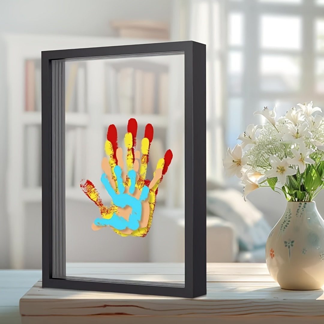 Family Handprint Memory Frame with 4 Handprint Slots and 6 Non-Toxic Colors, Gift for Family and Mother’s Day, Available in Black, White, an