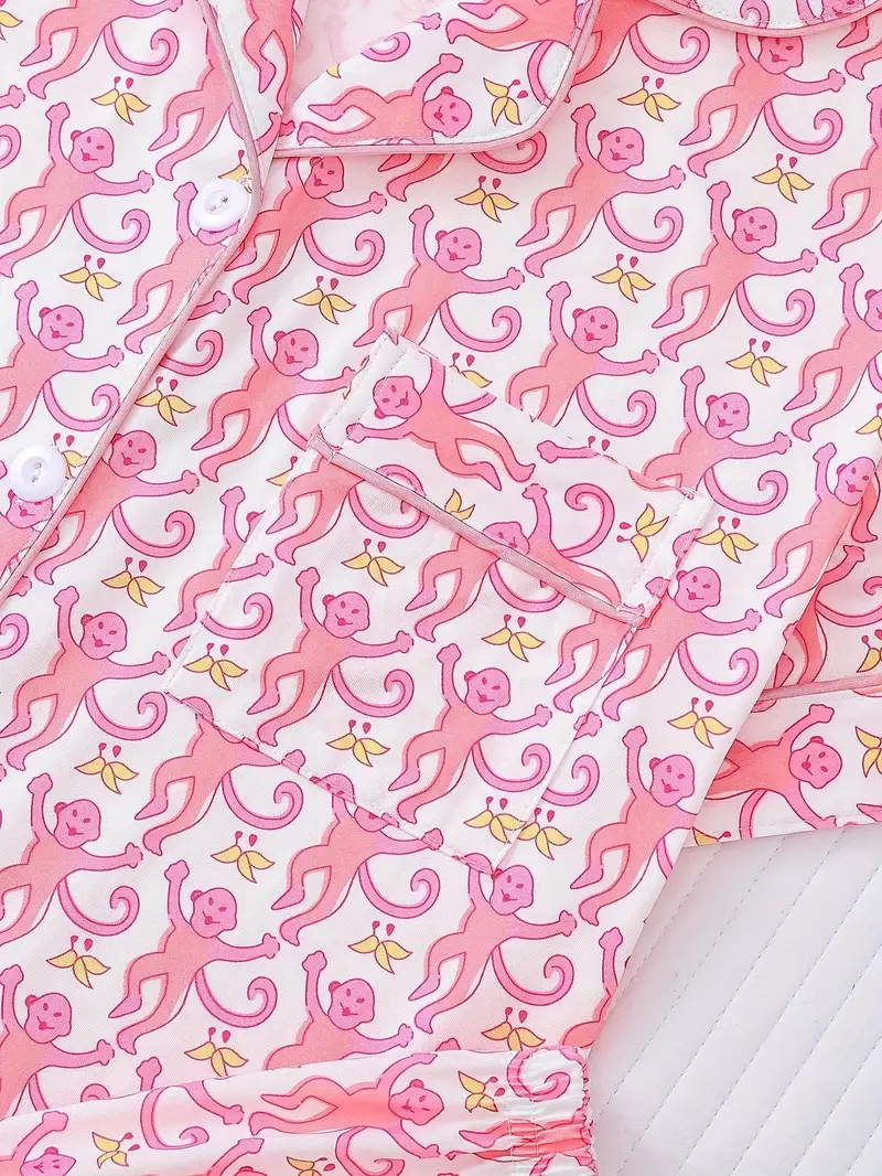 three sets of womens pajamas set womens pajamas set combination knitted fabric short sleeved button top and matching pants full body print collar and pocket details suitable for adult pajamas set Product details 3