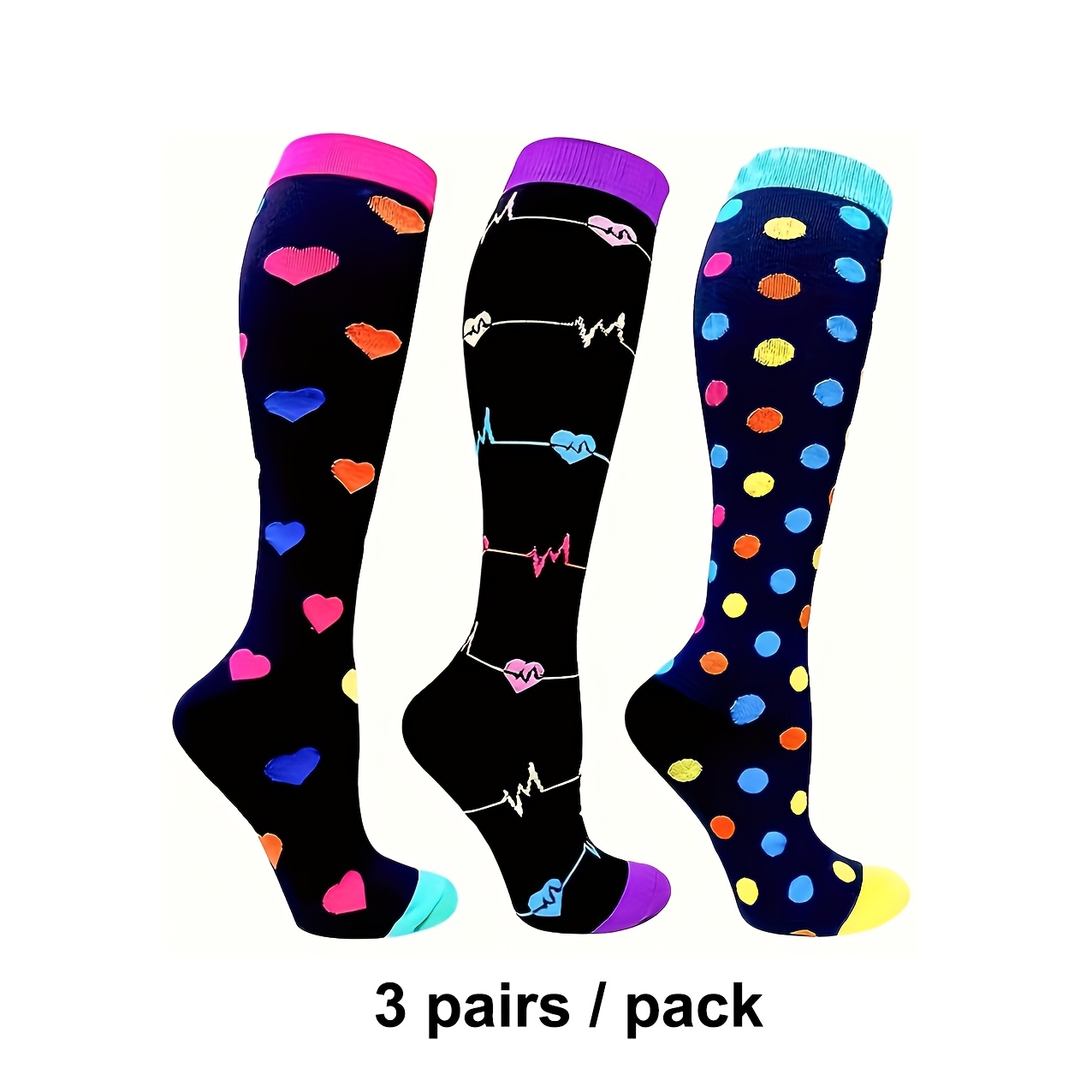Image of 3 Pairs Of Compression Socks Suitable For Men And Women, Knee-high Stockings Ideal For Sports, Running, Travel, And Nursing