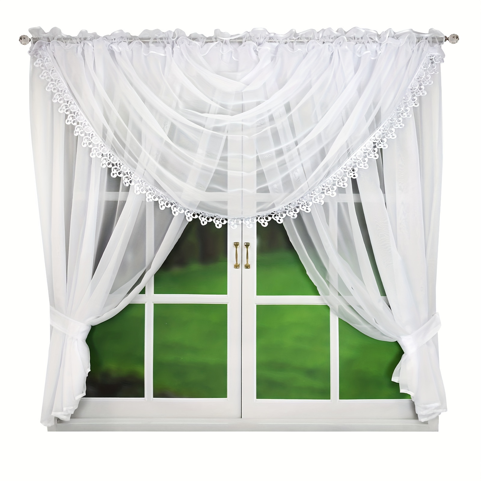 Image of White Sheer Valance Curtain With - Semi-transparent Window Drapes, Scalloped Edge Luxury Valance Board Curtain For Living Room & Bedroom, Machine Washable Chenille Fabric (rod Pocket, No-cord Design)