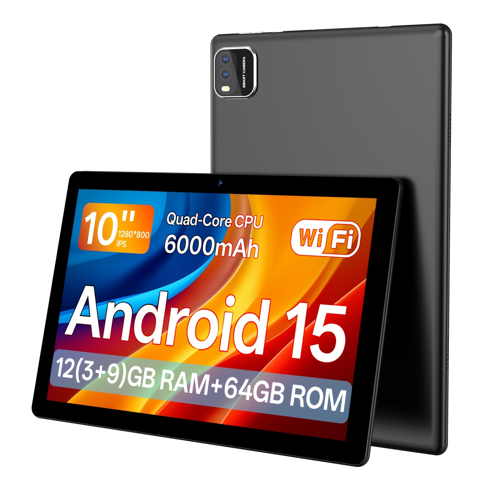 TEMU Tablette PC Android 15 10", RK3562 -Core, 12(3+9)Go+64Go+1To Extensible, 6000mAh, Écran 1280*800, WiFi 6, Caméras 2MP+8MP, Idéale pour le