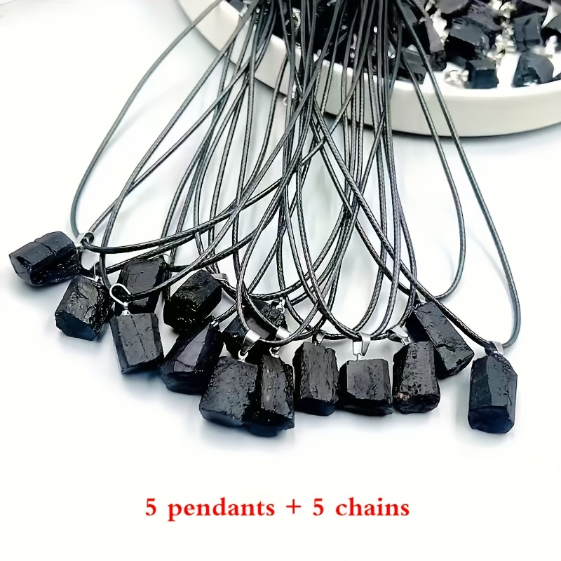 TEMU 10pcs Set Natural Stone Irregular Minimalist Pendant Making Necklace, Suitable For Daily Wear And Holiday Gifts, 5 Pendants + 5 Chains