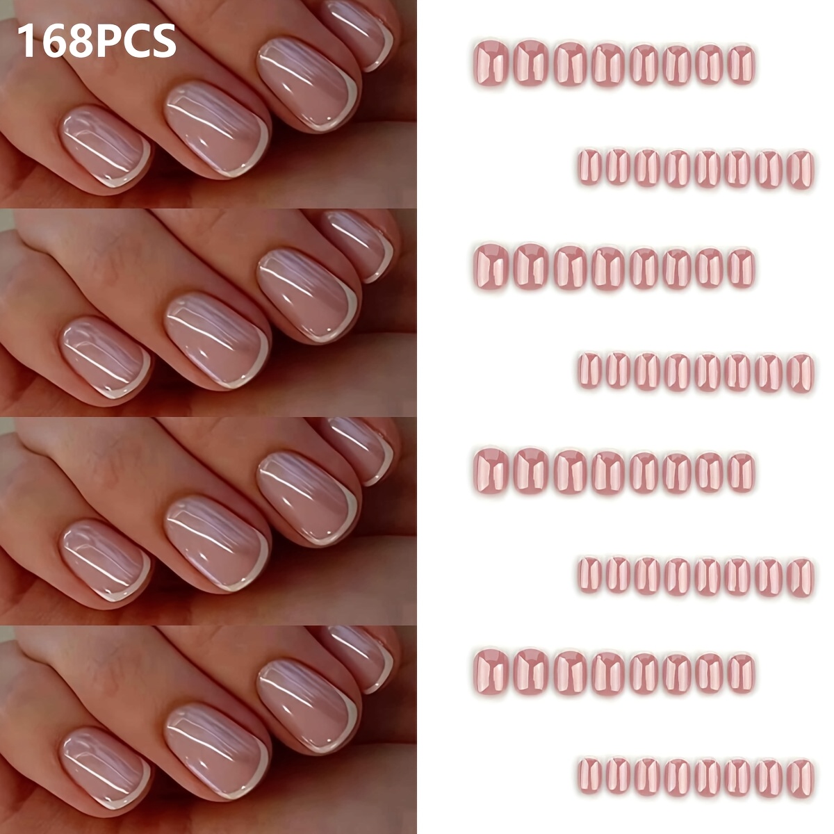 Image of A Set Includes 168 Short White French Edge Prefabricated Fake Nails (with 12 Different Sizes In Total) For Full Coverage. Reusable Acrylic Crimp Nails Are Perfect For Nail Art, Daily Use, Parties
