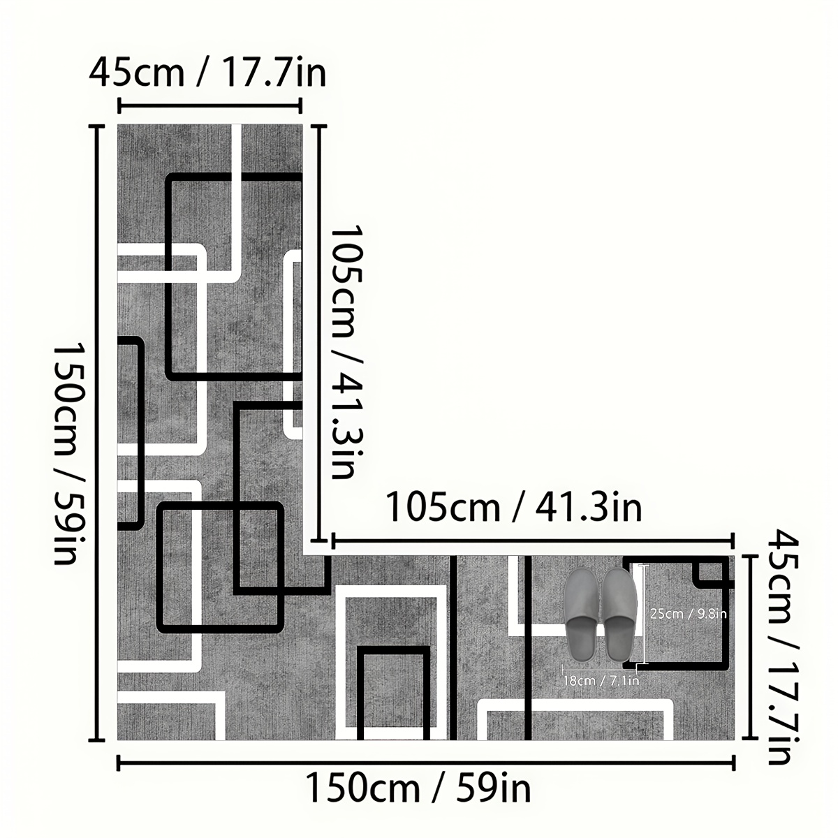 TEMU 1pc 2d Flat L Shape Kitchen Mat Modern Geometric L-shaped Kitchen Floor Mat, Simple Black And White , Comfortable And Durable, Suitable For Home