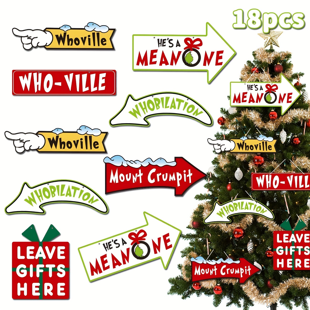 

18pcs Whoville Christmas Tree Ornaments Set - Hanging Decorations For Parties & , No Needed, For , Christmas Decor