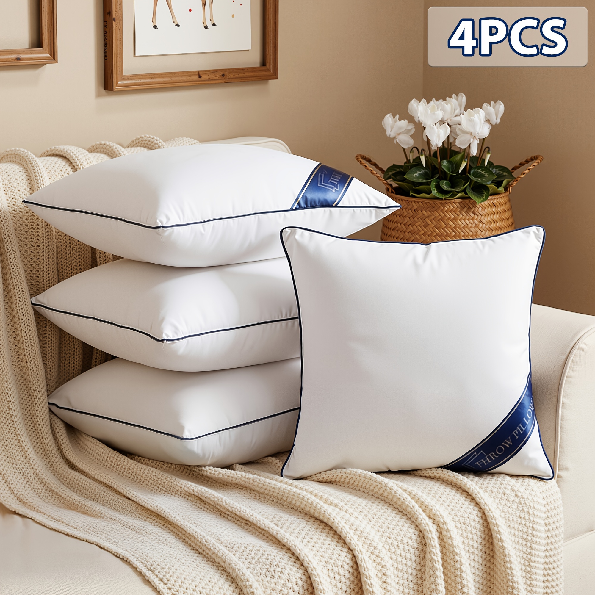TEMU 4pcs High-quality Decorative Pillow Core, Outdoor/indoor Square Pillow, Ultra-fluffy, Skin-friendly, Cloud-like & Quick Reboun, Ideal For Sofa,