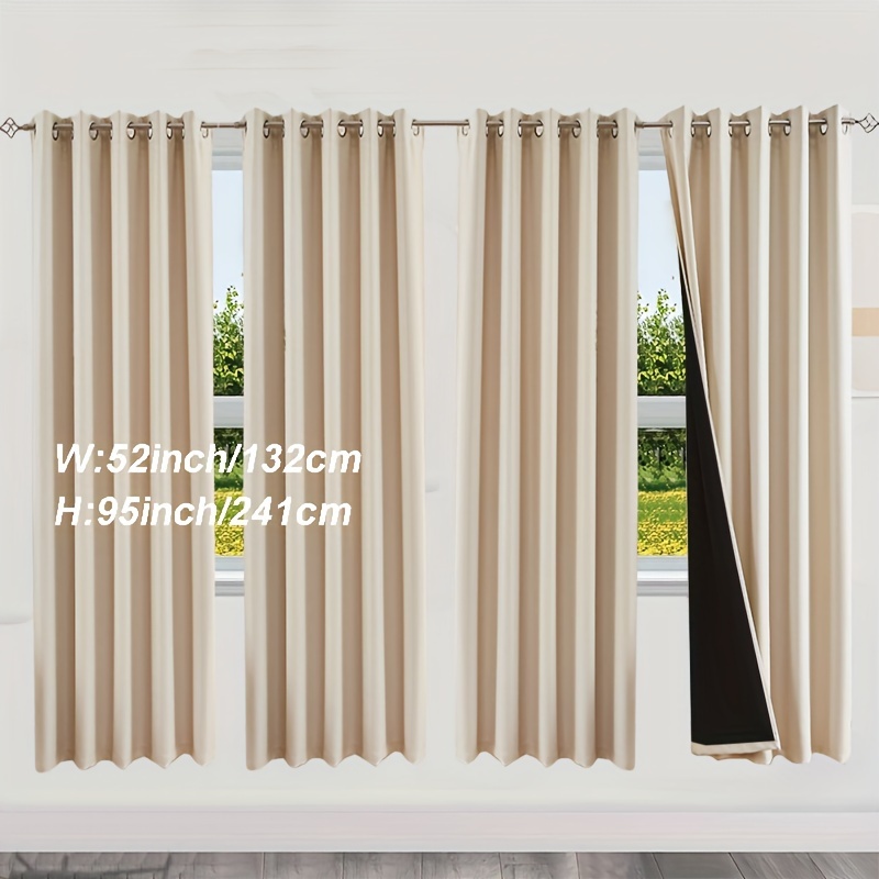 Image of 4panels, Romantic Minimalist 100% Blackout Solid Color Curtains, Top Rod Pocket Hanging, Black Coated Lining, Suitable For Living Room, Bedroom, Dining Room, Closet, Garden, Decor, Indoor Dark