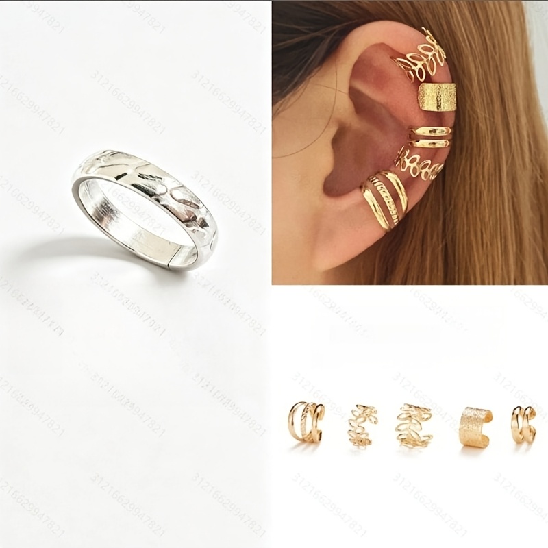 TEMU 11pcs Boho Ear Cuff Set For Women, No Piercing Clip-on Cartilage Earrings, Minimalist Stackable Ear Wrap Jewelry, Trendy Lightweight Fashion