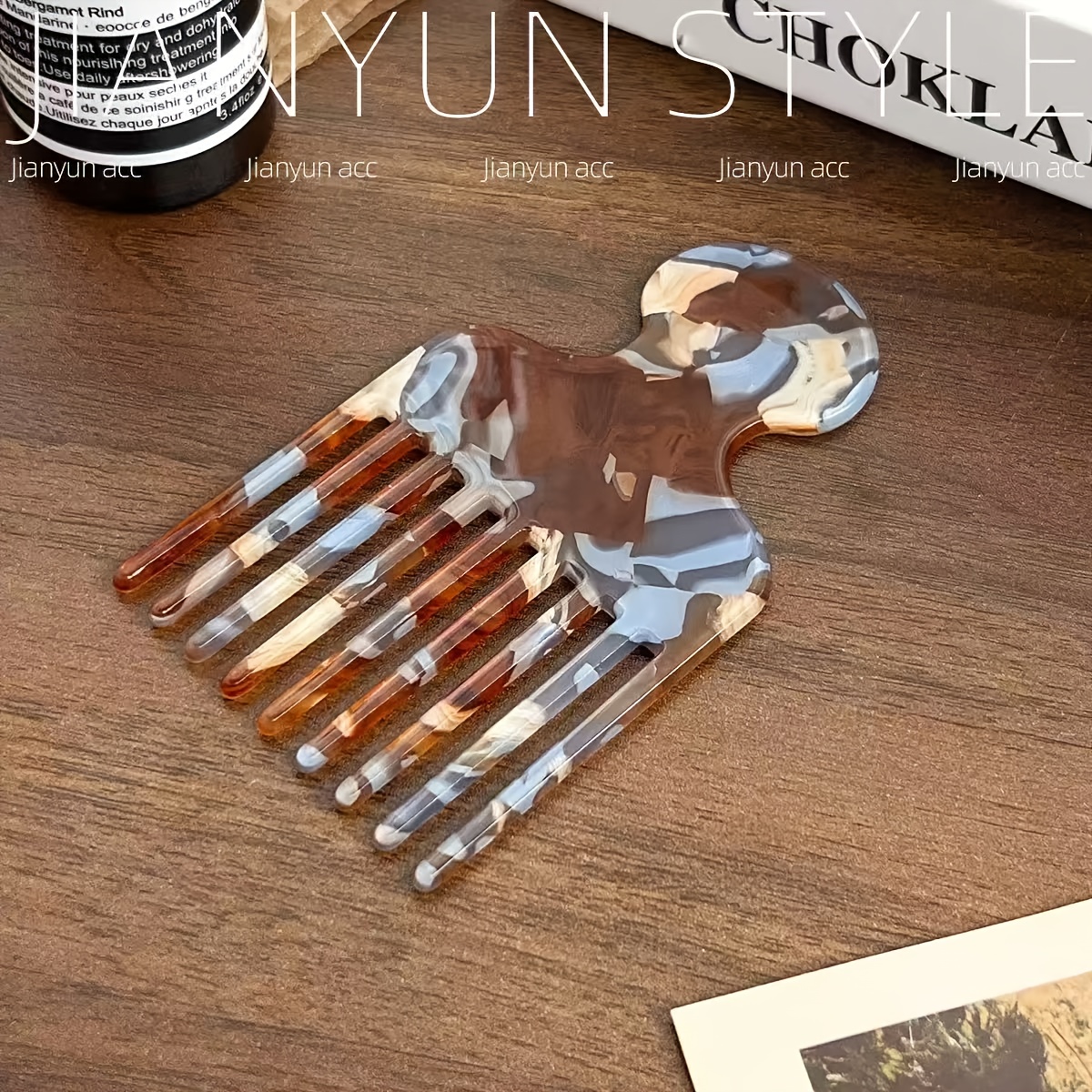 TEMU 1pc European Acrylic Wide-tooth Head Comb, Fashionable Marble Patterned Panel Anti-static Women's Hair Comb, High-end Style Combing Tool,
