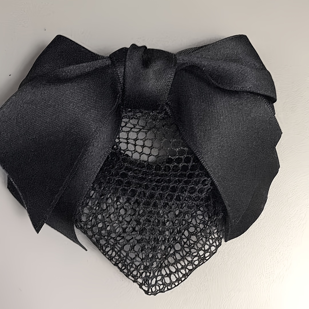 TEMU 1 Elegant Black Bow Hair Clip Mesh Net, Versatile For Everyday Use, Does Not Damage Hair