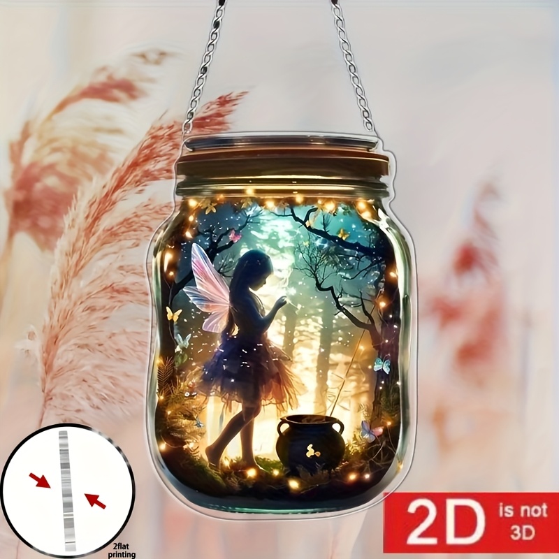 TEMU 2d Flat - 1pc2d Flat, Bohemian Acrylic Tree Fairy Pendant - Forest Elf Theme, Washable, No Electricity, Featherless With Chain - A Garden