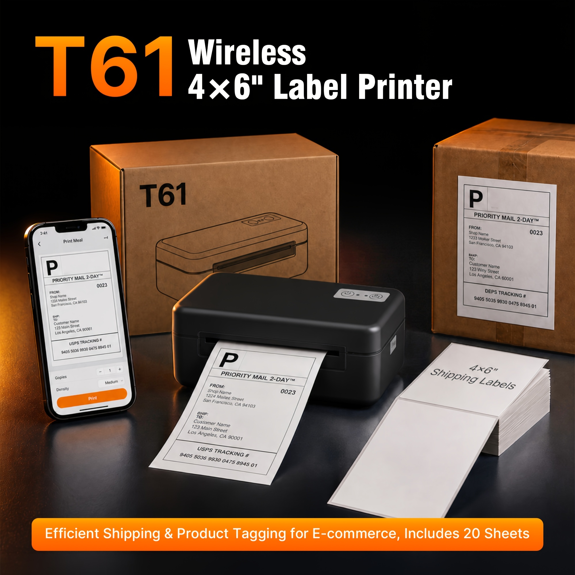 TEMU T61 Wireless Thermal Label Printer, 4x6" Shipping Label Printer For Small Business, Fast Ink-free Printing For Shipping, Online Sellers And Home