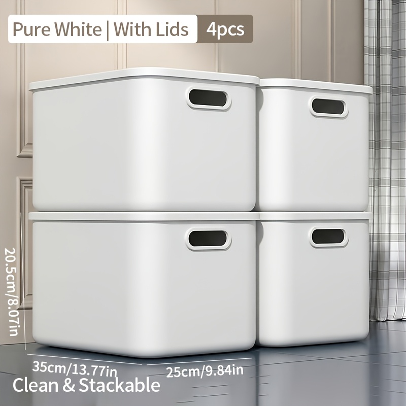 TEMU 4-pack Extra-large Wardrobe Storage Bins, High-end Square Storage Boxes With Handles, 13-inch Plastic Storage Bins, Lid/no-lid Options Suitable