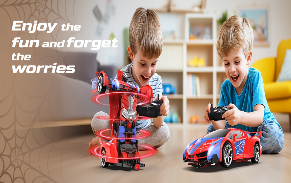 DEERC 1:18 Spider Transforming RC Robot Car Toys, Red Black One Key Morphing 360 Spin Auto Mode, Durable ABS Plastic for Kids Boys 6+ Collectors, Local Warehouse Fast Shipping, Special Birthday Gift, Clearance and Closeout Deal