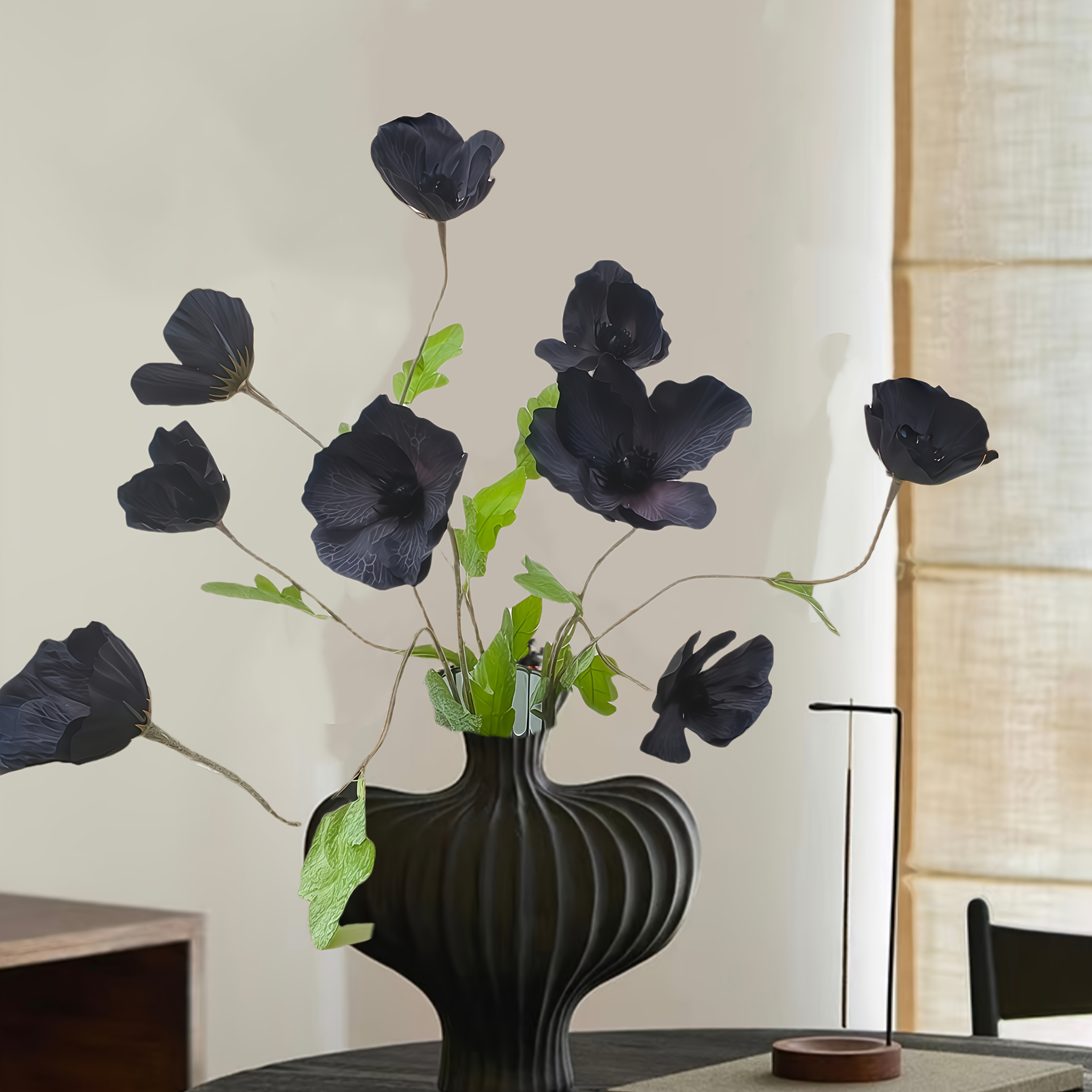 Image of 9 Artificial Black Poppies - 3pcs Set, Home Decoration And Vase Filling, Weddings, Festivals, Valentine's Day, Office Decoration, Bouquet Matching, And Used Artificial Flowers Throughout