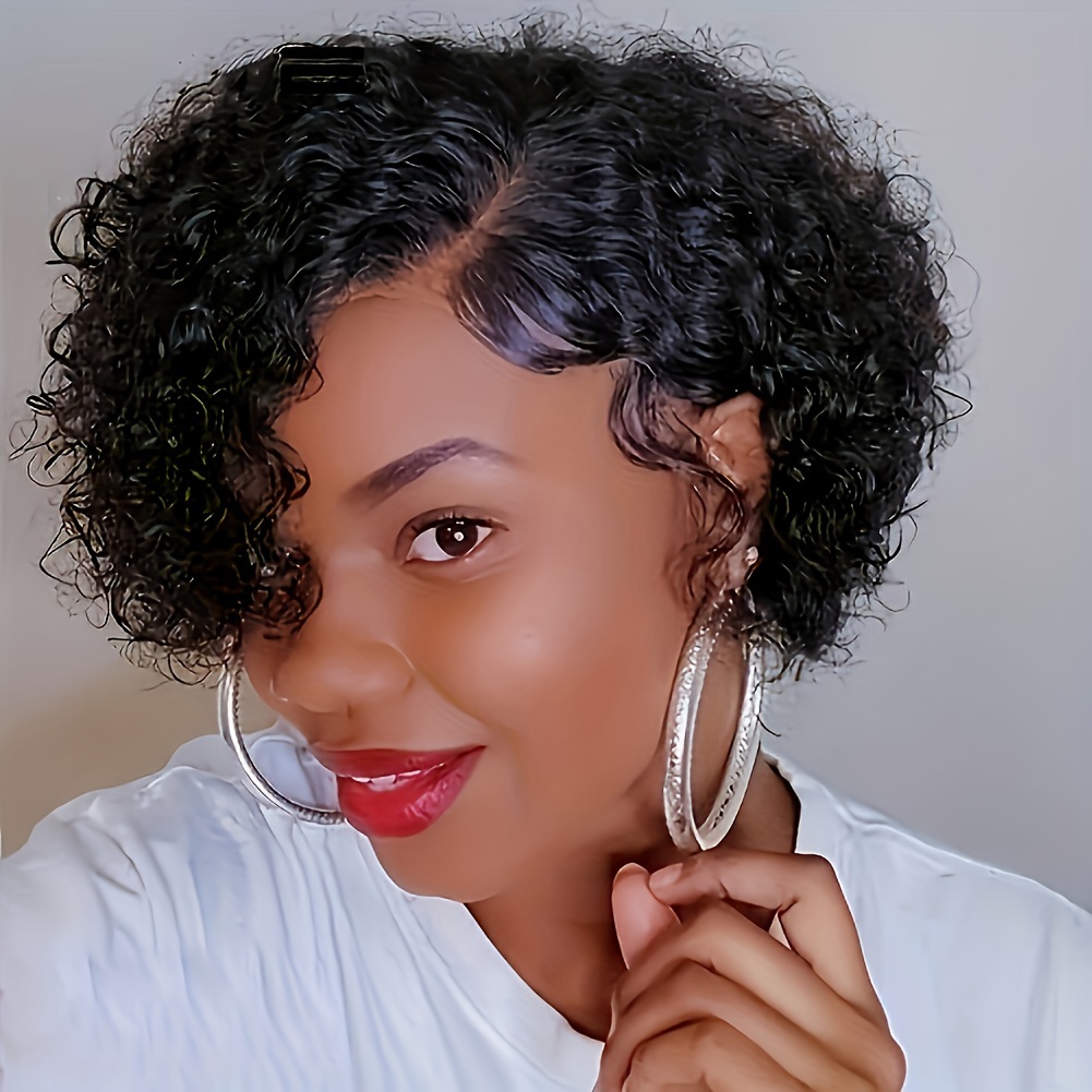 TEMU 13x4x1 Lace Front Wigs 6inch Hair Curly Bob Wig Short Bob With Elastic Band Cut Natural Black For Women