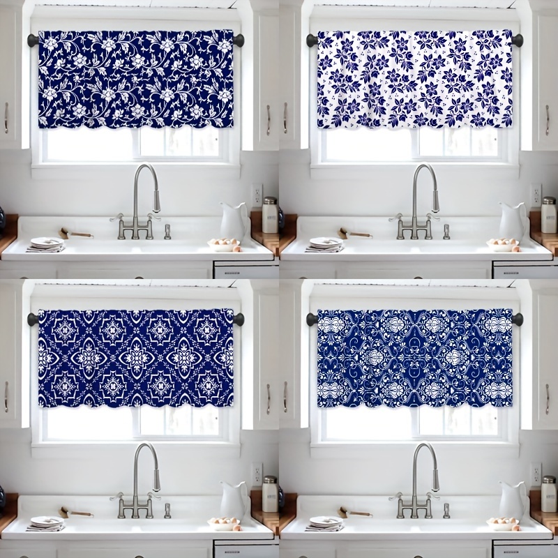 

Blue And White Porcelain Pattern Polyester Window Valance Curtain For Living Room, Bedroom, Dining Room - 1pc, 54"x17.7" - Home Decor, No Electricity Or Feathers Required