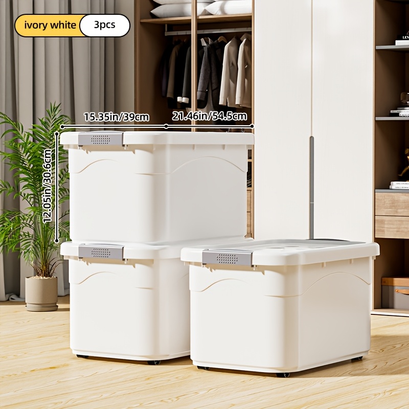 Image of 3pcs Set Of 38l/65l/92l Large Capacity Plastic Storage Bins With Handles, Durable Waterproof Storage Boxes, Suitable For Snacks, Underwear And Kitchen Essentials, Ideal For Dorm Organization