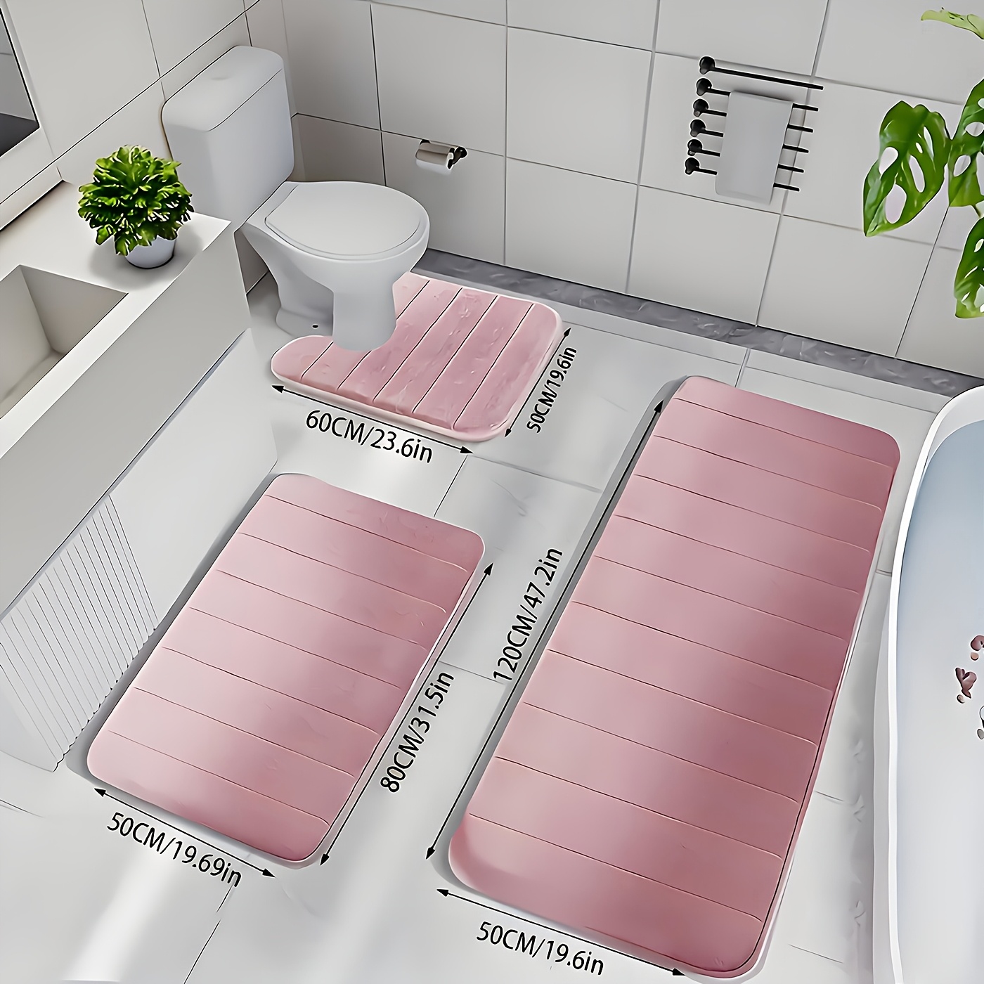 TEMU 3 Plush Memory Foam Bath Mats - Soft, Absorbent Quickly, Non-slip, Washable, Comfortable, Thickened Bath Blanket For Shower Room, Kitchen,