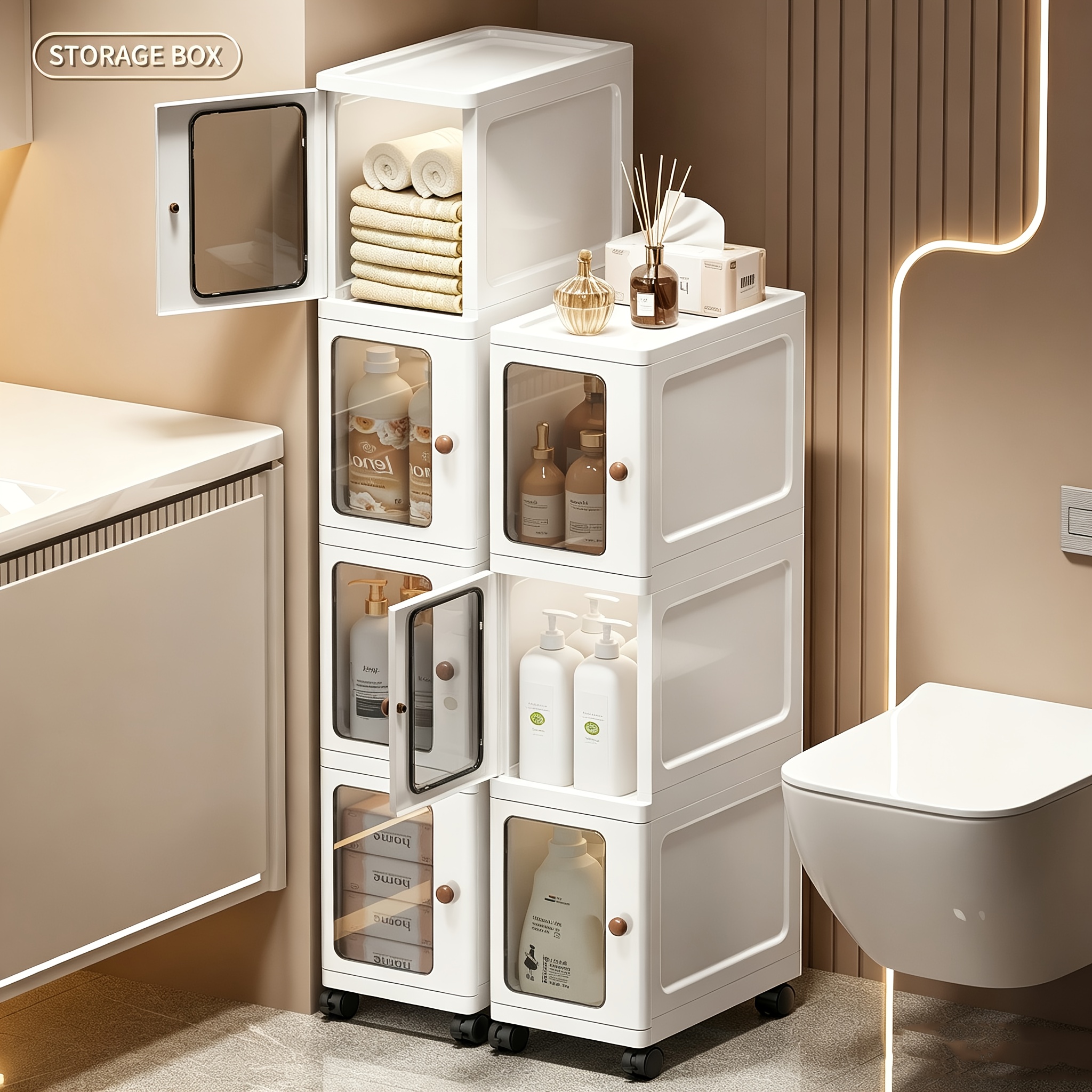 Plastic Multi-Layer Foldable Storage Cabinet for Bathroom