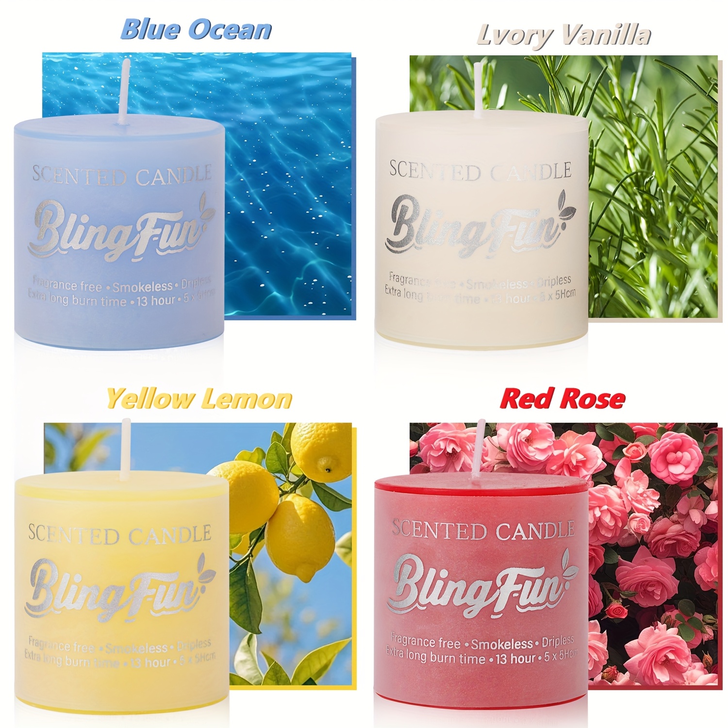 BlingFun 4-delige Bloemengeur Kaarsen Cadeauset