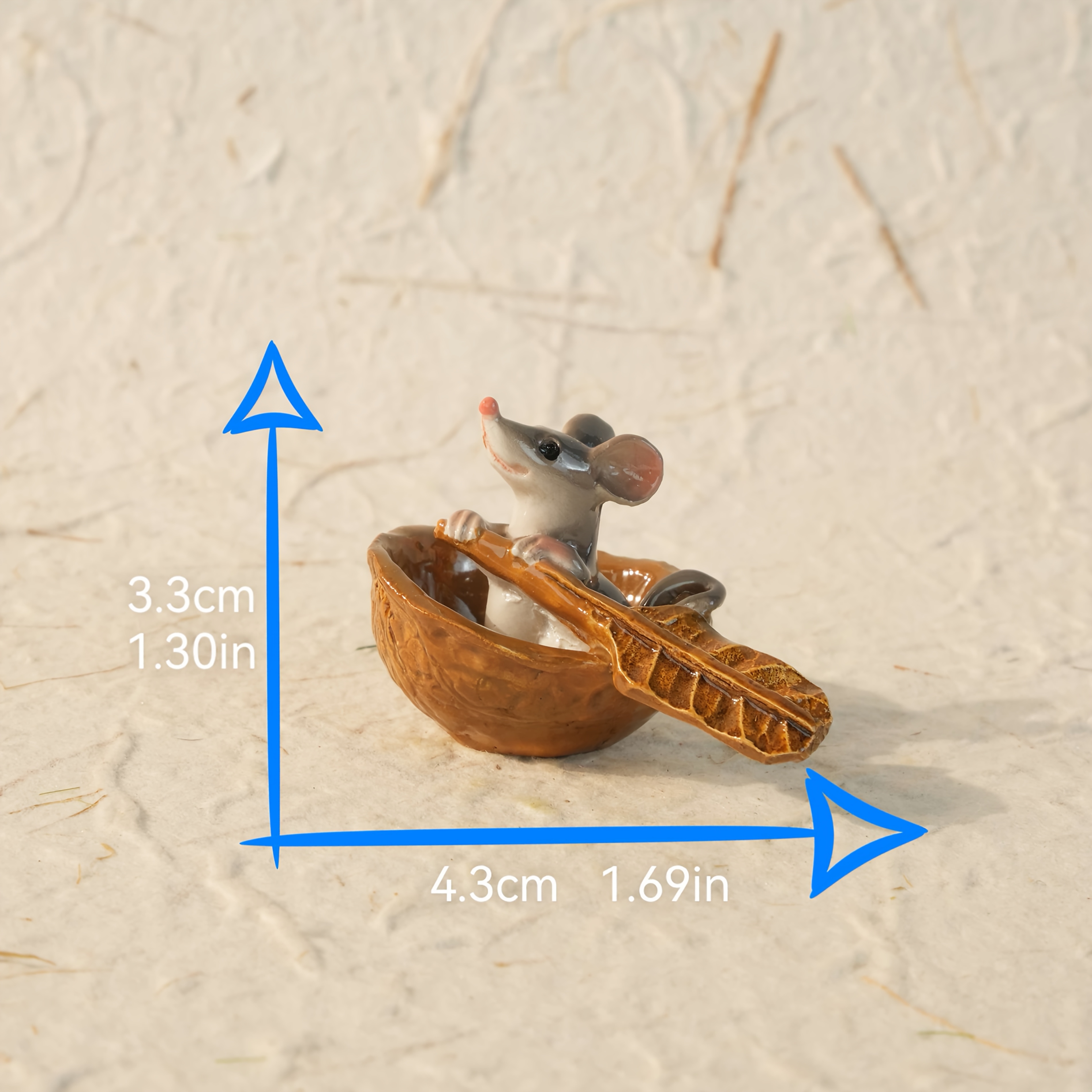 TEMU Statue Ornament, Resin Mouse Carving Walnut Boat Ornament Home Decor Item, Home Desktop Courtyard Scene Ornament