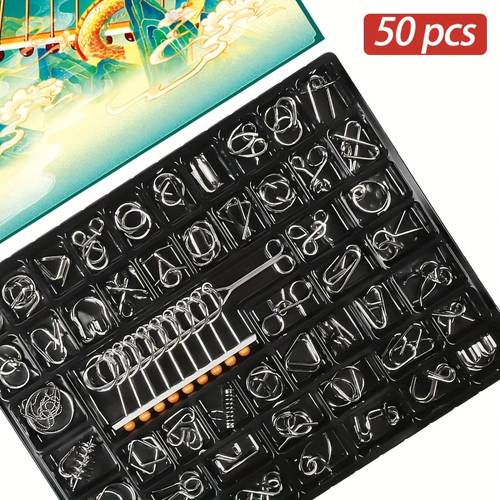 50pcs set of metal intelligence unlock puzzle luban lock hole lock nine chain complete set release birthday christmas new year gifts