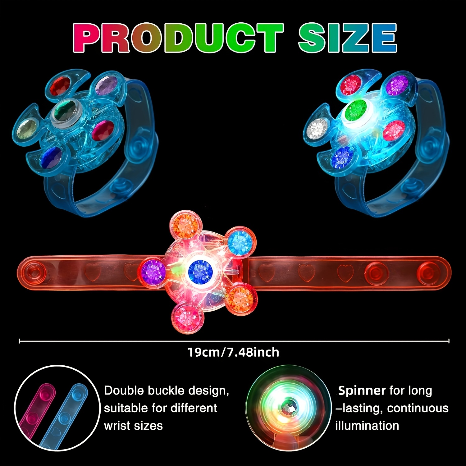 70pcs Glow-in-the-Dark Fidget Spinner Bracelets - Colorful LED Light-Up Party Favors, Novelty Gifts for Youngsters & Adults, Plastic Material, Random Colors & Styles, Perfect for Birthdays, Events, and Nighttime Fun