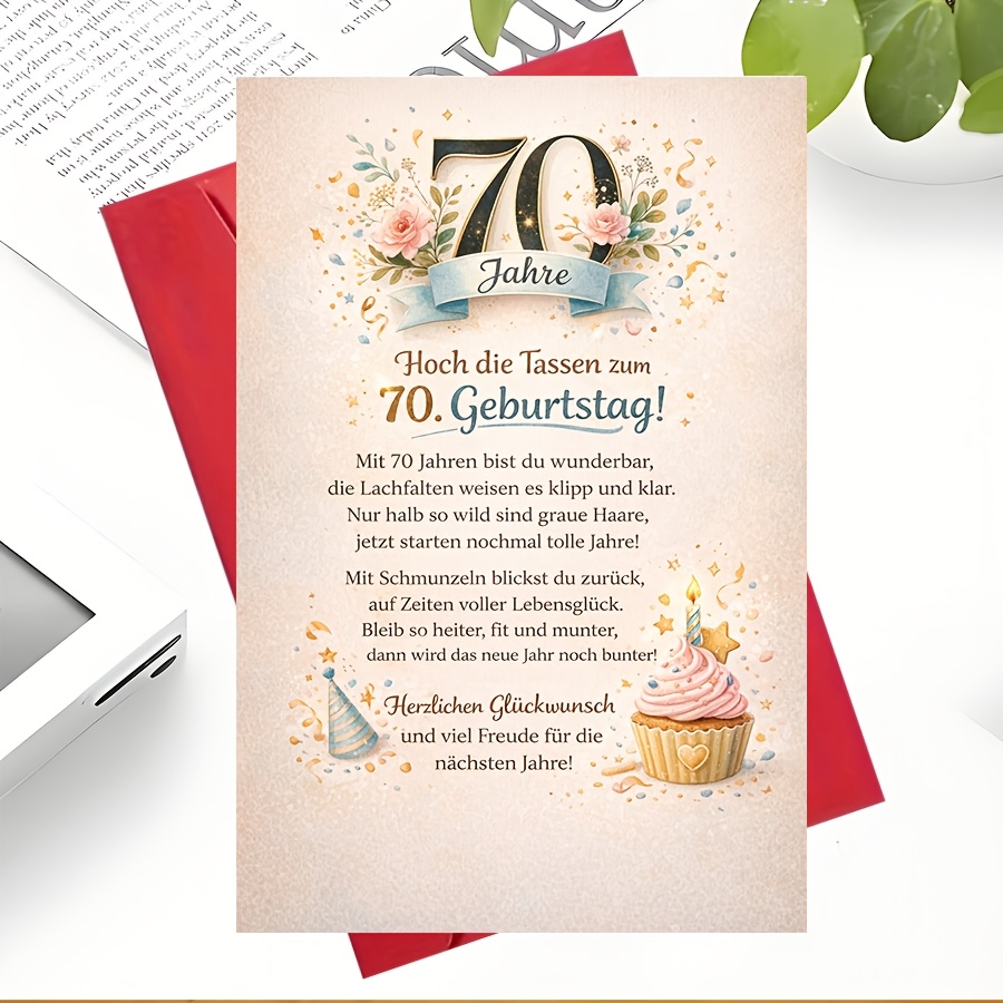 E-shop 70. Geburtstag Karte für Frauen und Männer, elegantes Blumendesign mit süßem Vers, ideal für Freunde, Andenken Geschenk von Familie und