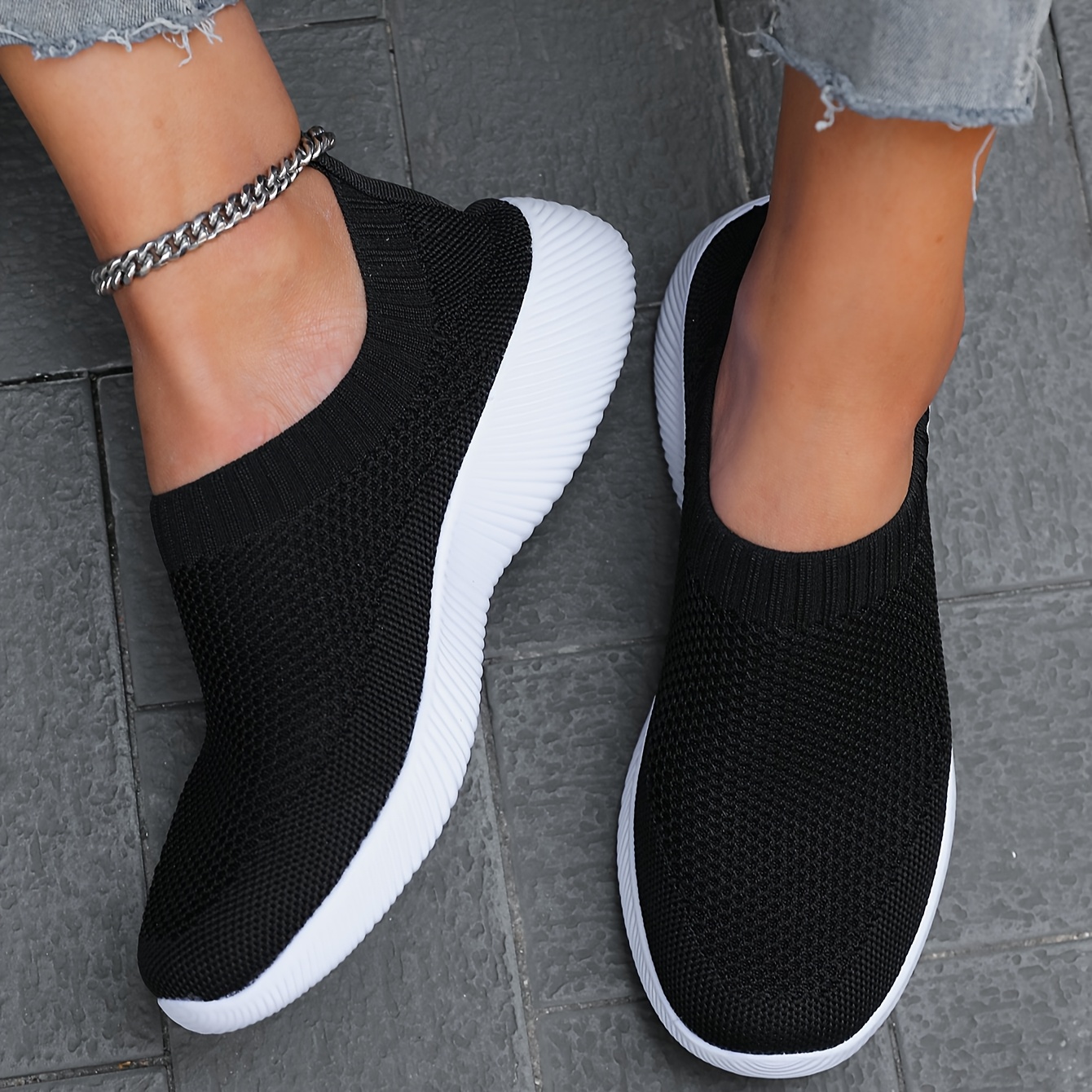 Tenis cómodos tipo slip-on para mujer, con suela de EVA ligera, diseño con rayas blancas, ideales para todas las estaciones, calzado casual de caña baja, parte superior de tela duradera
