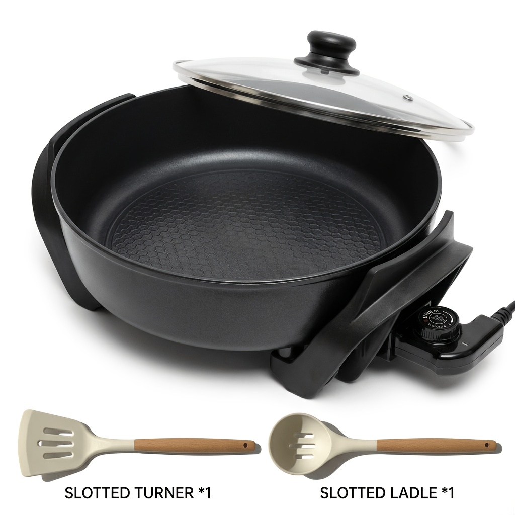 TEMU Aoran Electric | Honeycomb Deep Pan With Easy Clean, Large Family-sized Capacity, Fry, Steam, Stew Cooker For Indoor Kitchen And Outdoor Camping