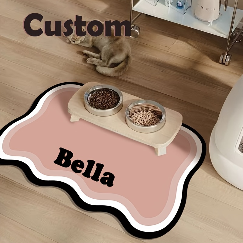 TEMU Customizable Pet Food & Water Mat With Personalized Name - Non-slip, Leak-proof & Cats - Ideal Gift For Pet Owners, Cat Food Mat, Personalized Pet Mat, Stylish Pet Accessory, Nonslip Backing