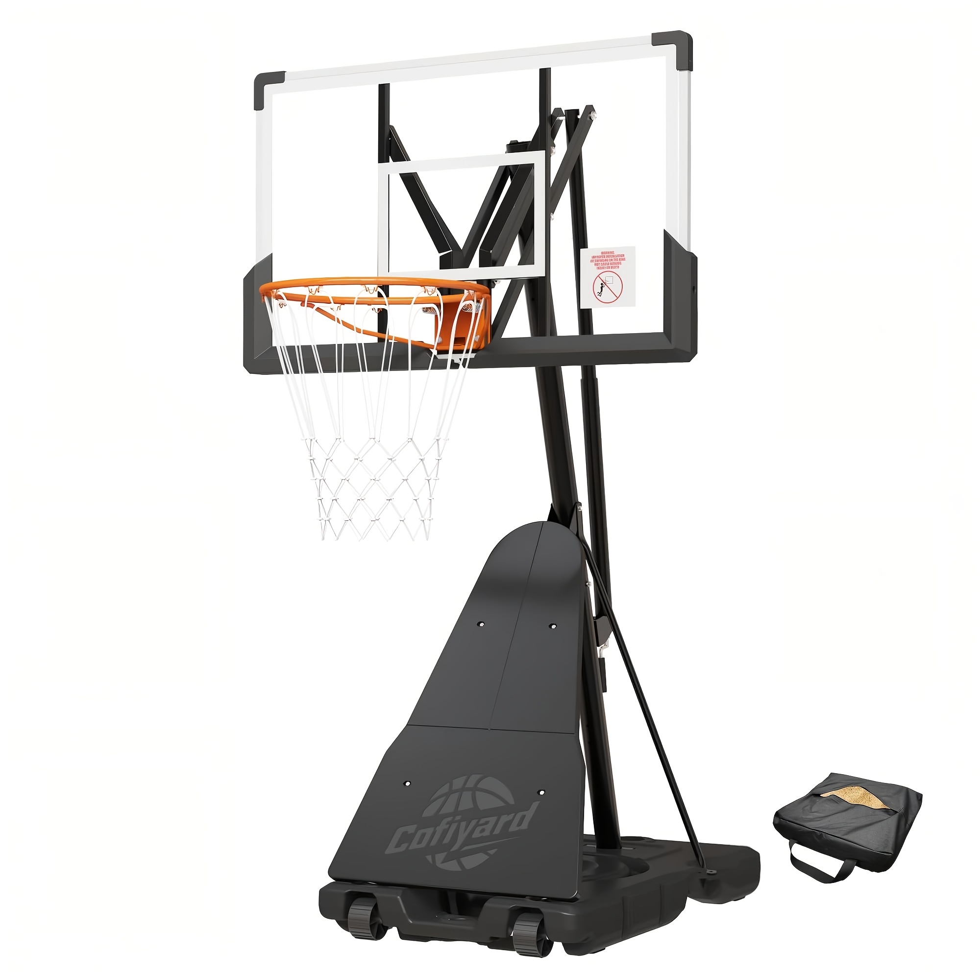 TEMU Basketball Hoop Outdoor With 43 Inch Shatterproof Pc Backboard, 4.75-10ft Height Portable Basketball Hoop With Sandbag, Adjustable Basketball