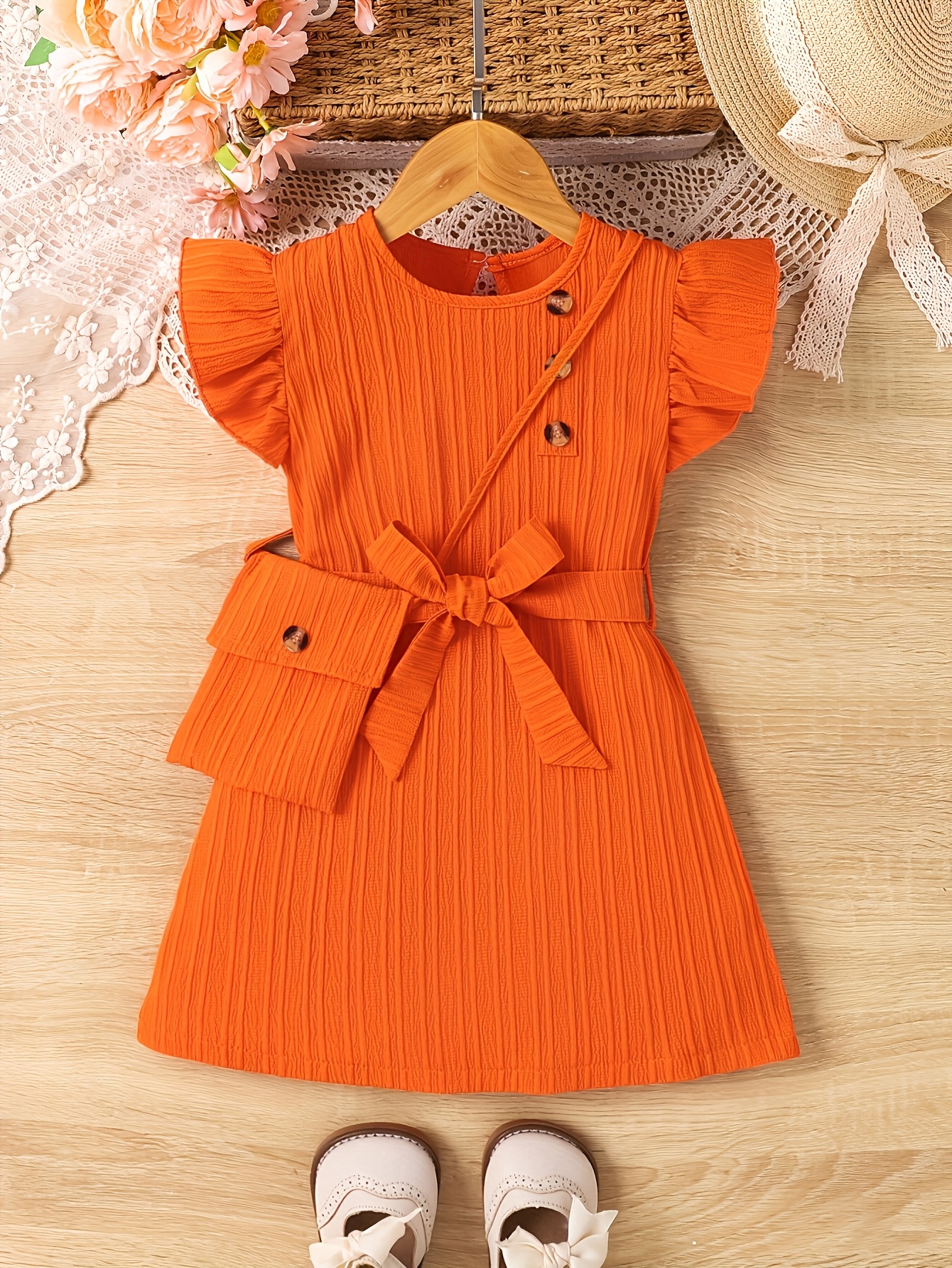 * Girl'S Casual Summer Dress with Bow Decoration, Matching Bag *'S *  Outfit, Birthday And Holiday Gift for Children, Cute And * Children'S  Casual Outerwear