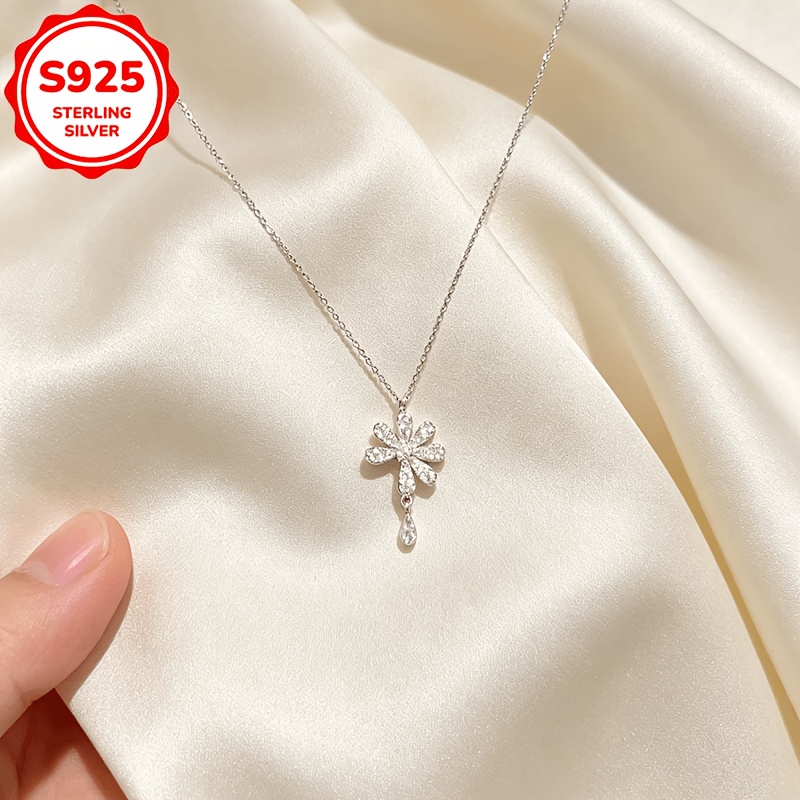 Women's S925 Silver Daisy Clavicle Chain Necklace, Gift for Her