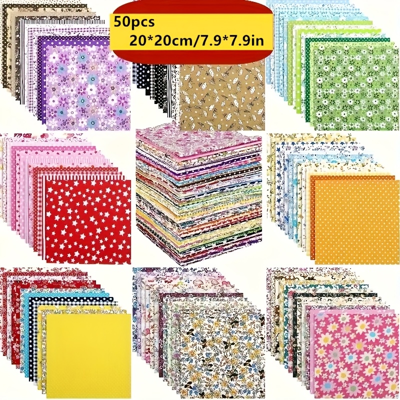 TEMU 50 pièces de tissu patchwork cousu, doux, respirant, imprimé floral, imprimés pour manuels à 20*20 cm, artisanat, projets de couture, textiles