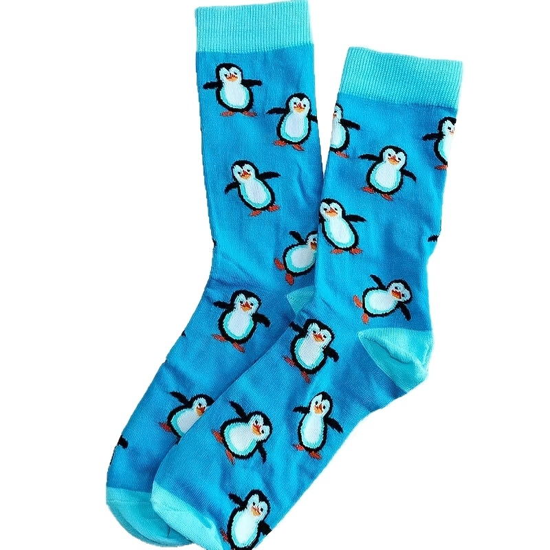 TEMU A Pair Of Stylish And Versatile Blue Penguin Men's Socks, New And Comfortable