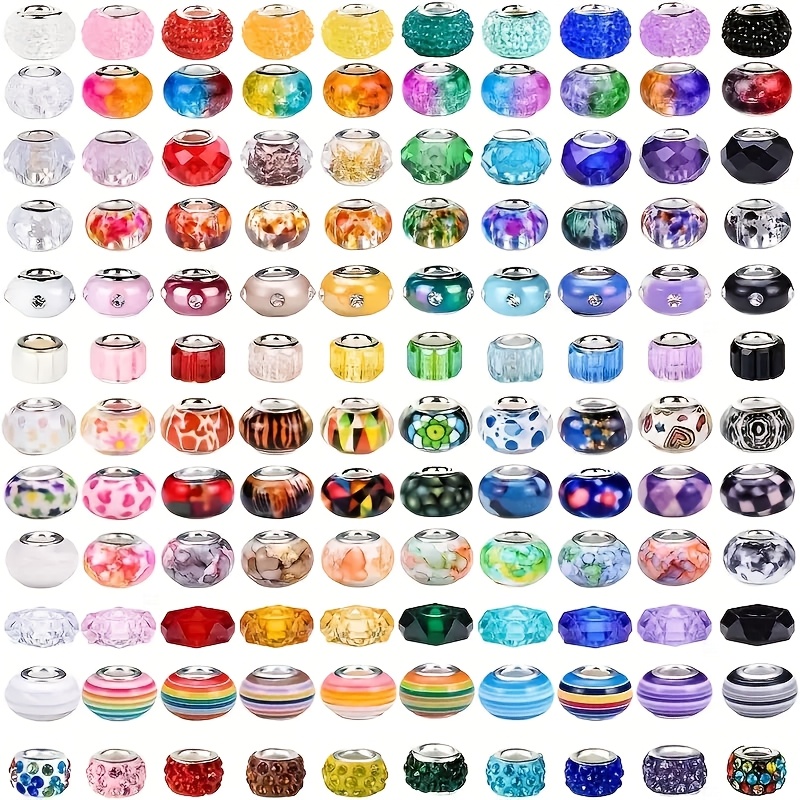 

100pcs Vibrant Resin Bead Set With Large Holes - Ideal For Making, Includes Chandelier & European Charm Beads For Bracelets, Necklaces, Earrings - Crafting Kit, Beads For Jewelry Making